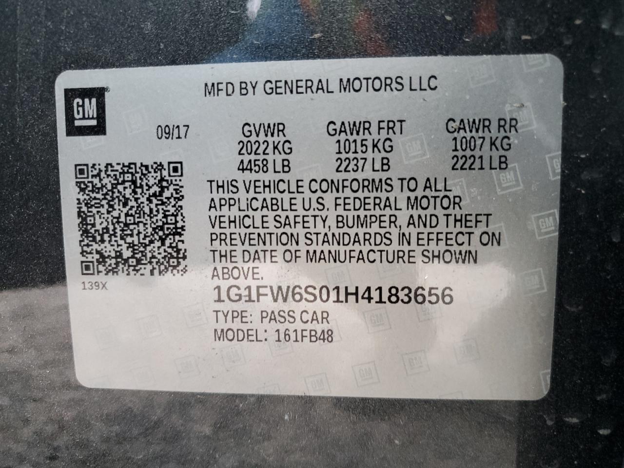 1G1FW6S01H4183656 2017 Chevrolet Bolt Ev Lt