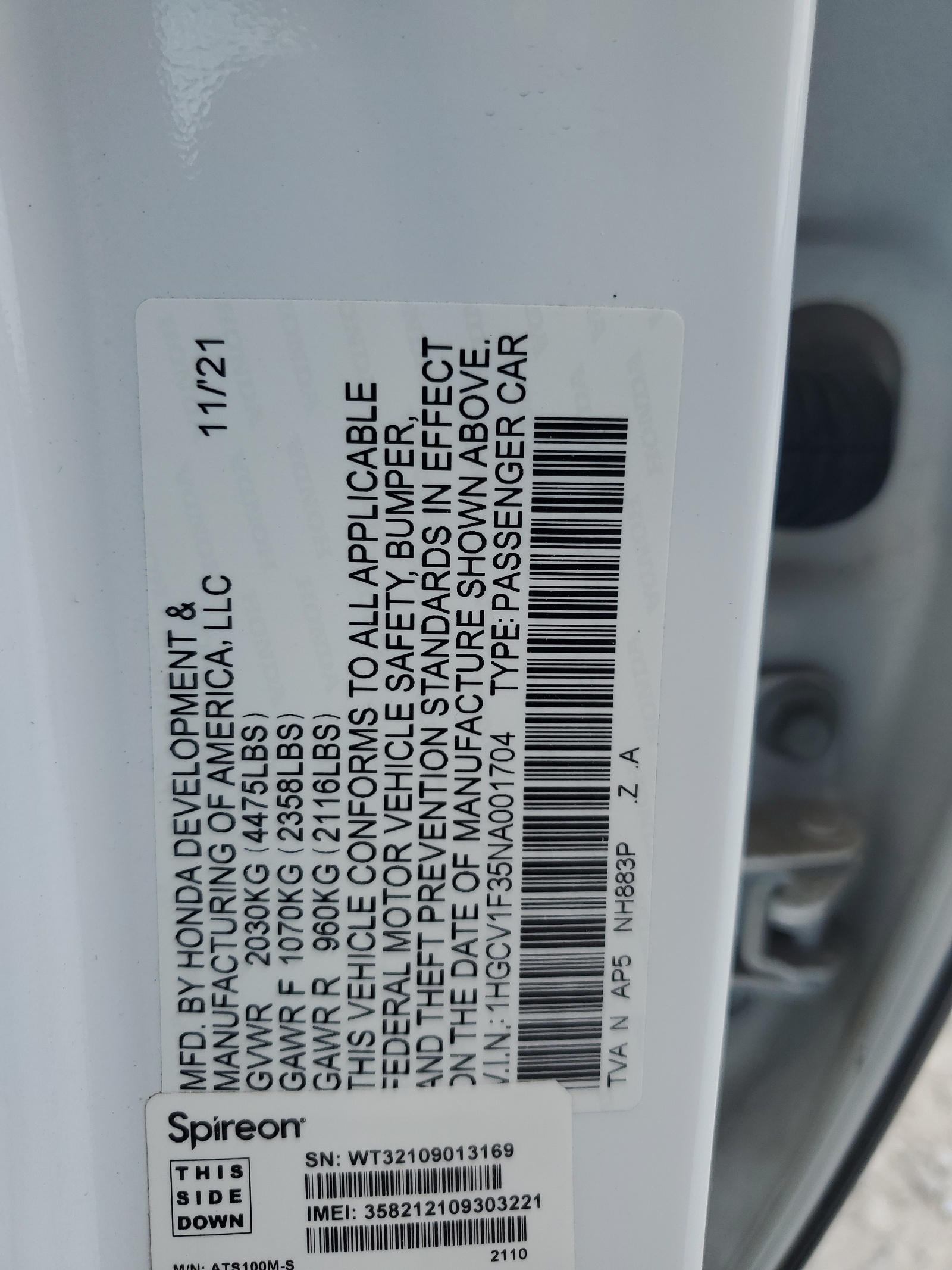 1HGCV1F35NA001704 2022 Honda Accord Sport