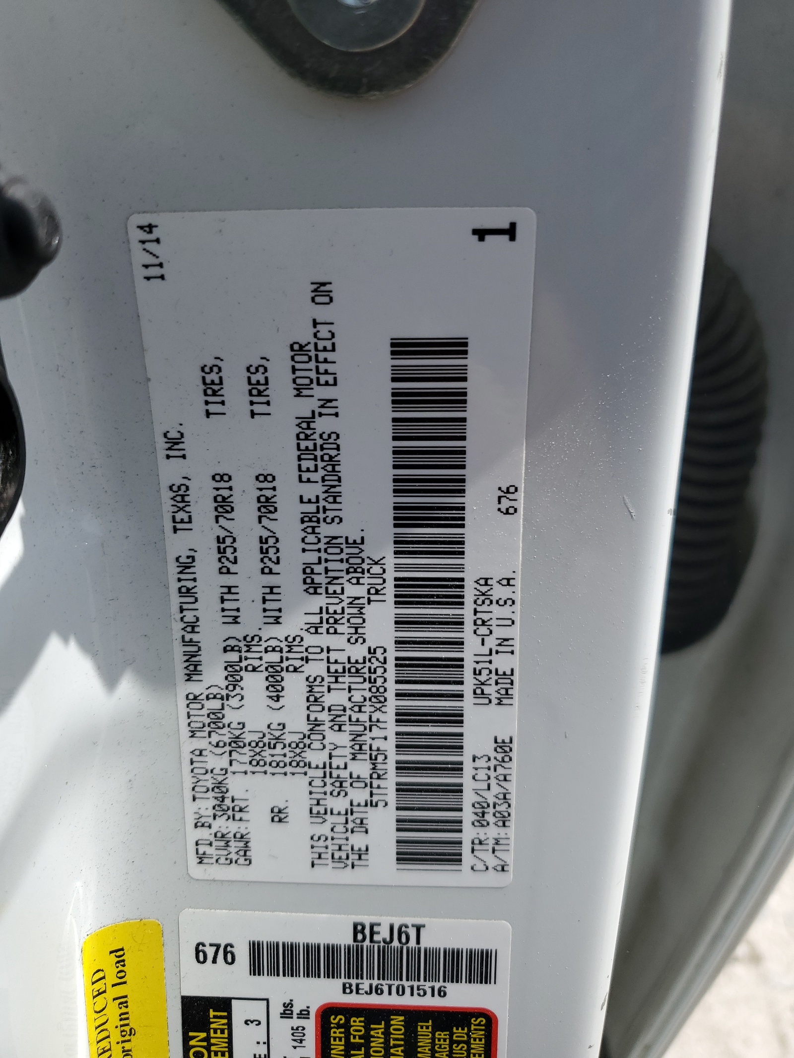 5TFRM5F17FX085525 2015 Toyota Tundra Double Cab Sr/Sr5