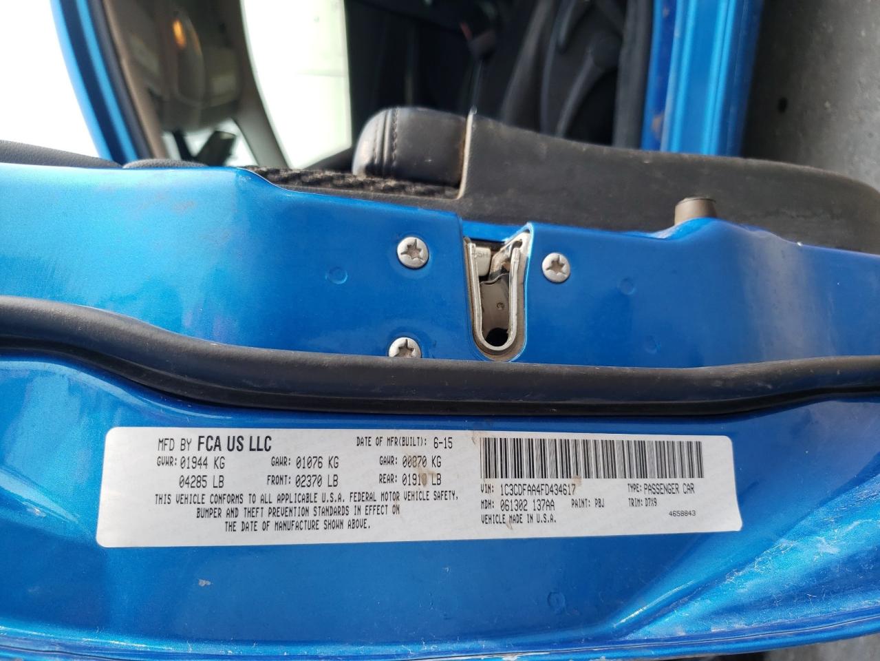 2015 Dodge Dart Se VIN: 1C3CDFAA4FD434617 Lot: 64710604