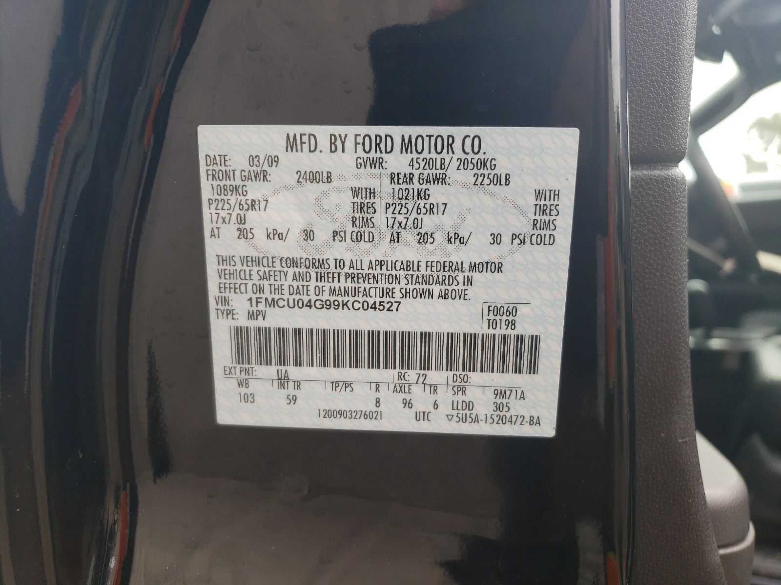 1FMCU04G99KC04527 2009 Ford Escape Limited