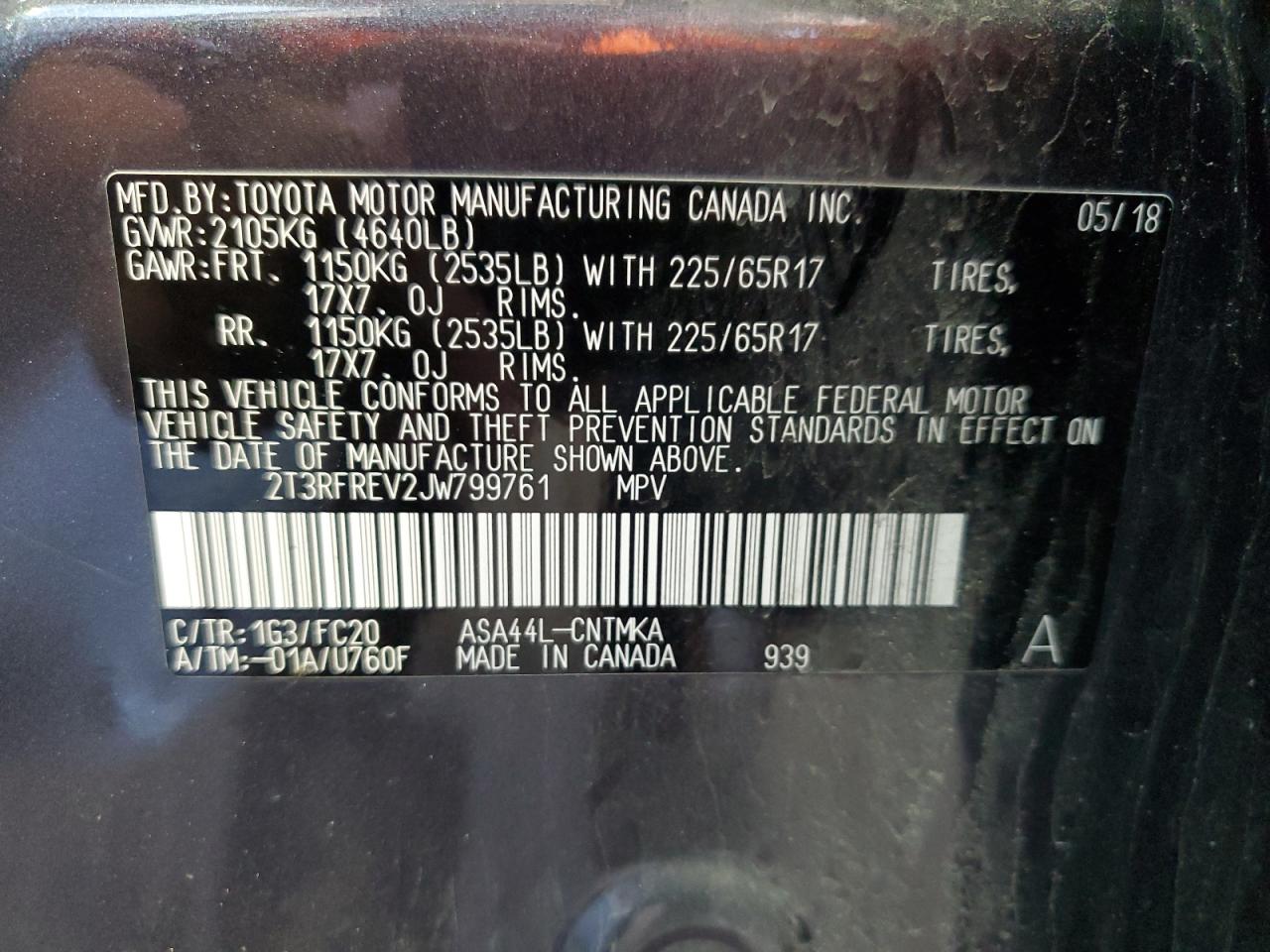 2018 Toyota Rav4 Adventure VIN: 2T3RFREV2JW799761 Lot: 64573674