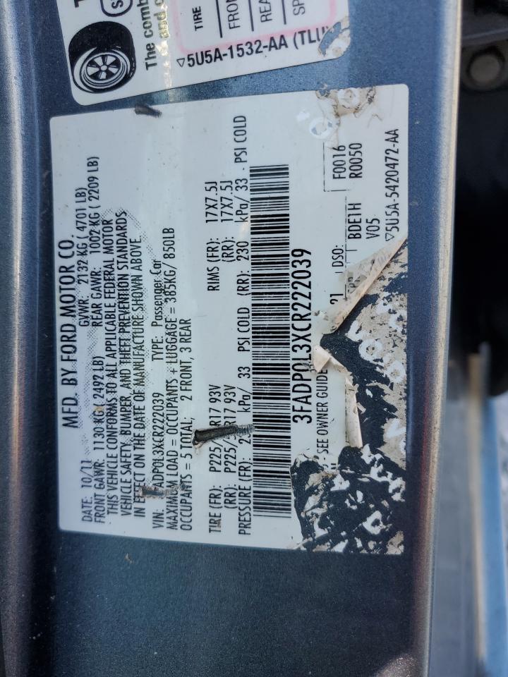 2012 Ford Fusion Hybrid VIN: 3FADP0L3XCR222039 Lot: 62192714