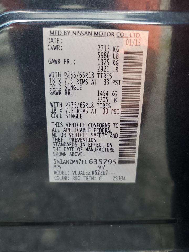 2015 Nissan Pathfinder S VIN: 5N1AR2MN7FC635795 Lot: 61718714