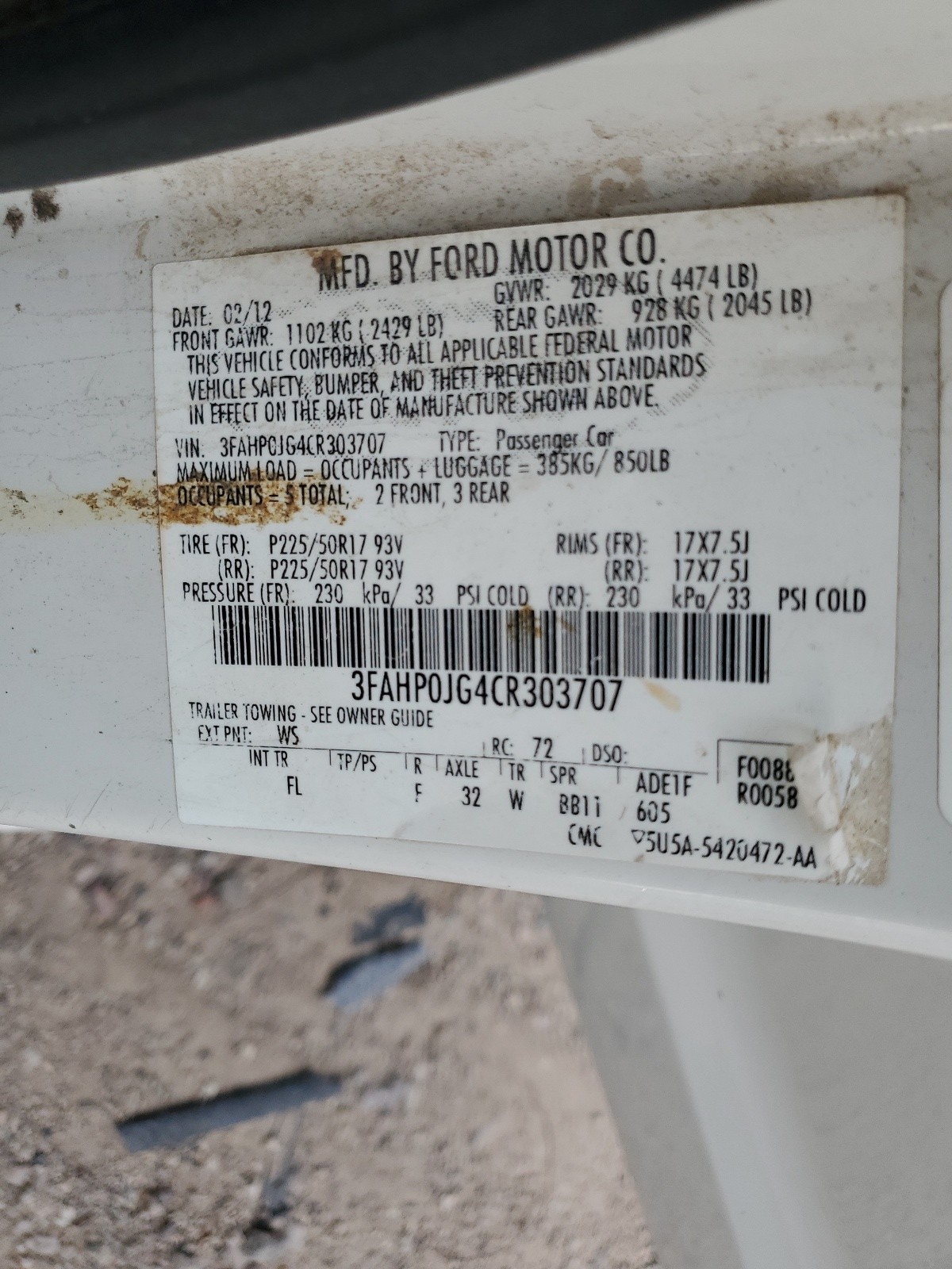 3FAHP0JG4CR303707 2012 Ford Fusion Sel