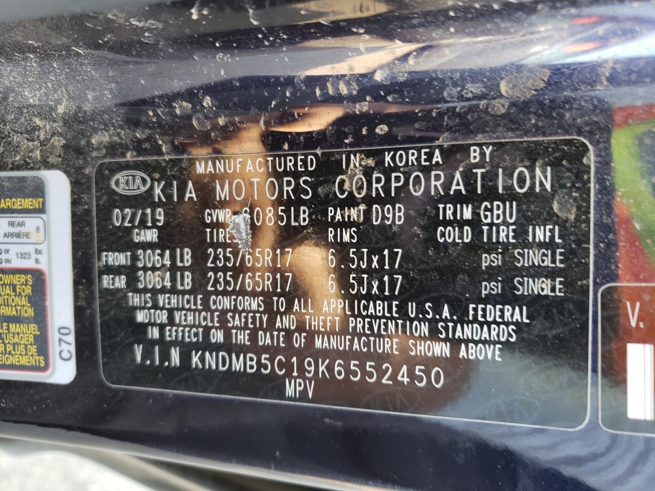 KNDMB5C19K6552450 2019 Kia Sedona Lx