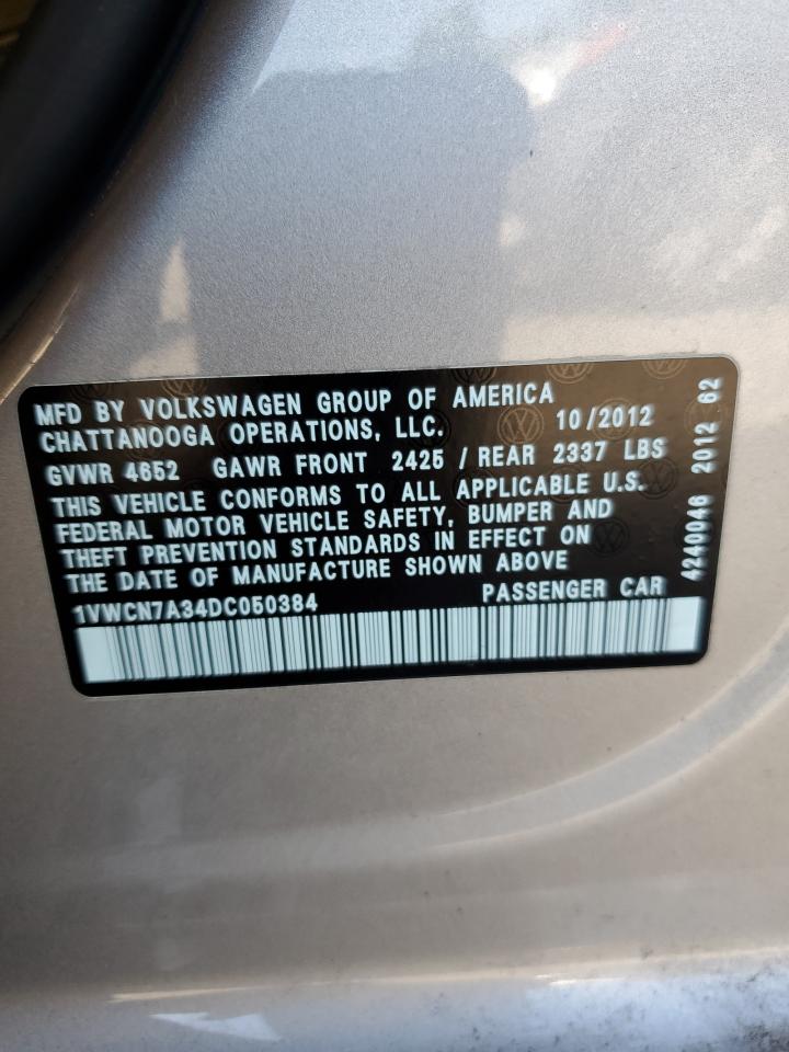 2013 Volkswagen Passat Sel VIN: 1VWCN7A34DC050384 Lot: 61831534