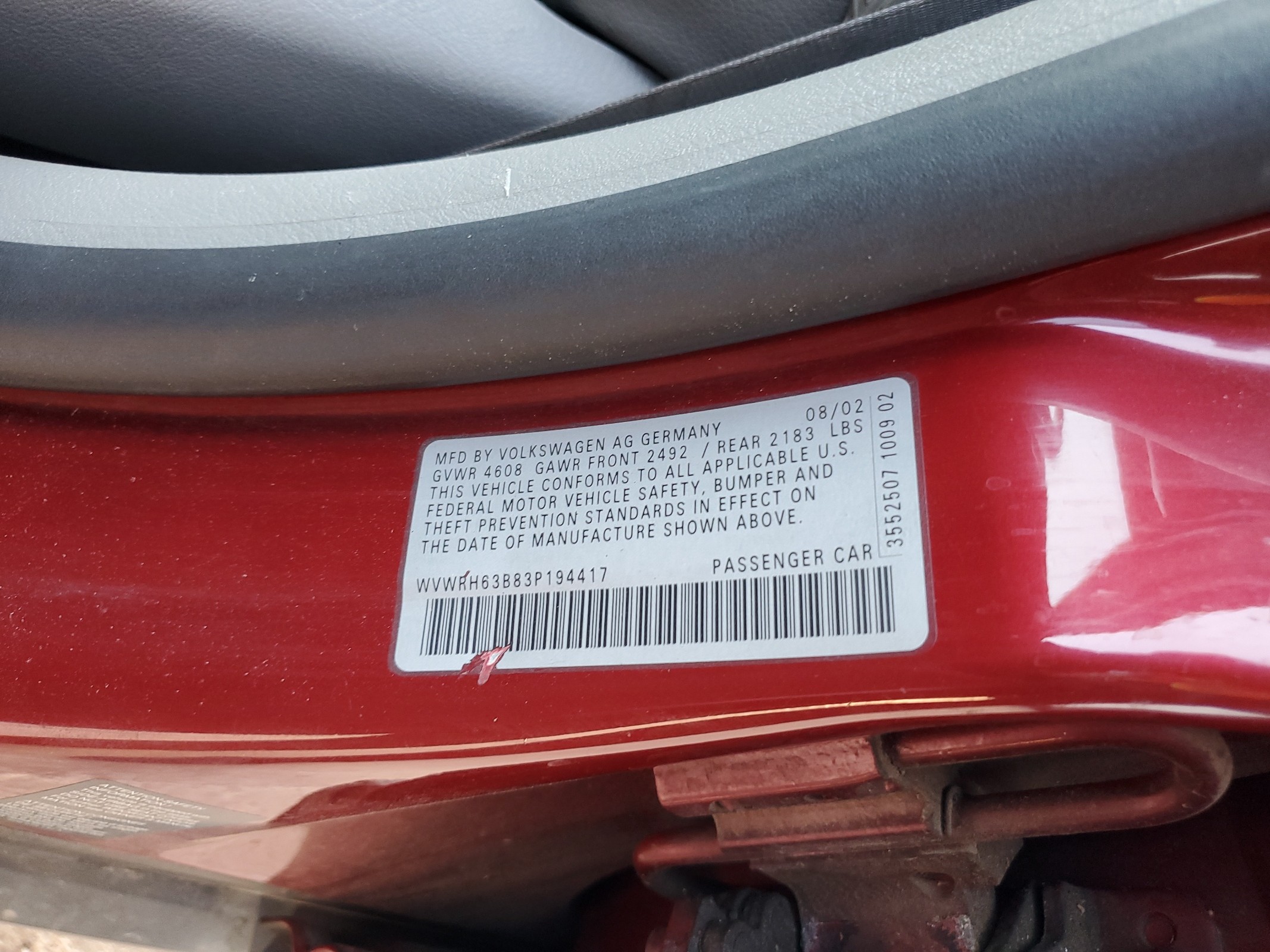 WVWRH63B83P194417 2003 Volkswagen Passat Glx