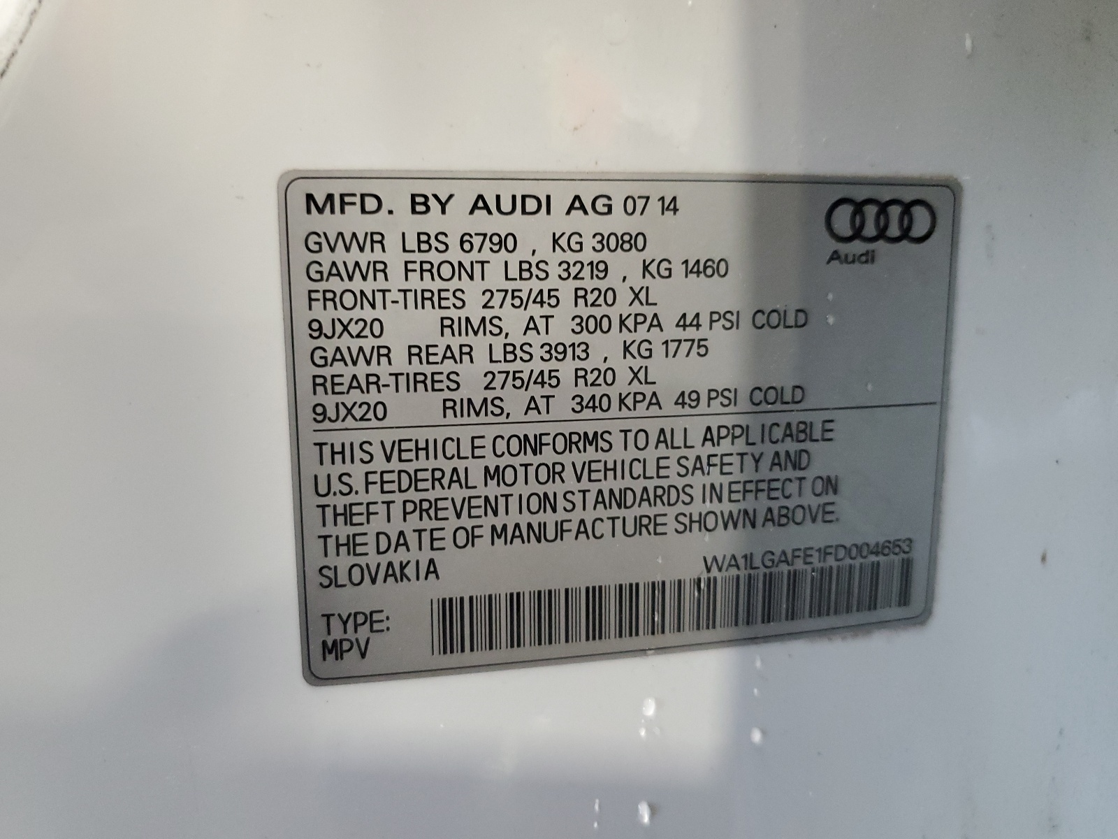 WA1LGAFE1FD004653 2015 Audi Q7 Premium Plus