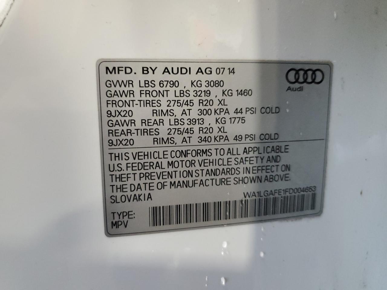 2015 Audi Q7 Premium Plus VIN: WA1LGAFE1FD004653 Lot: 64631734