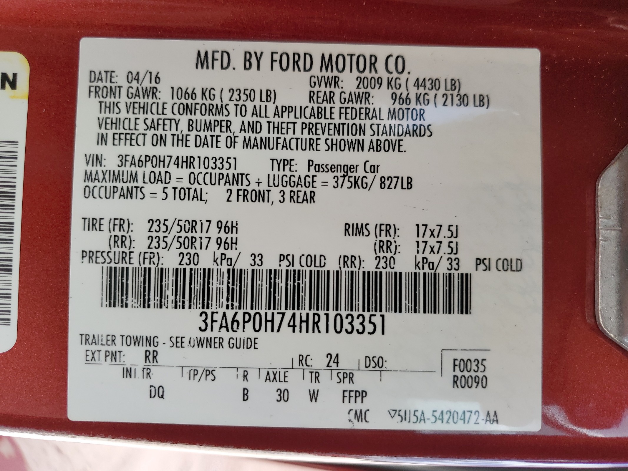 3FA6P0H74HR103351 2017 Ford Fusion Se