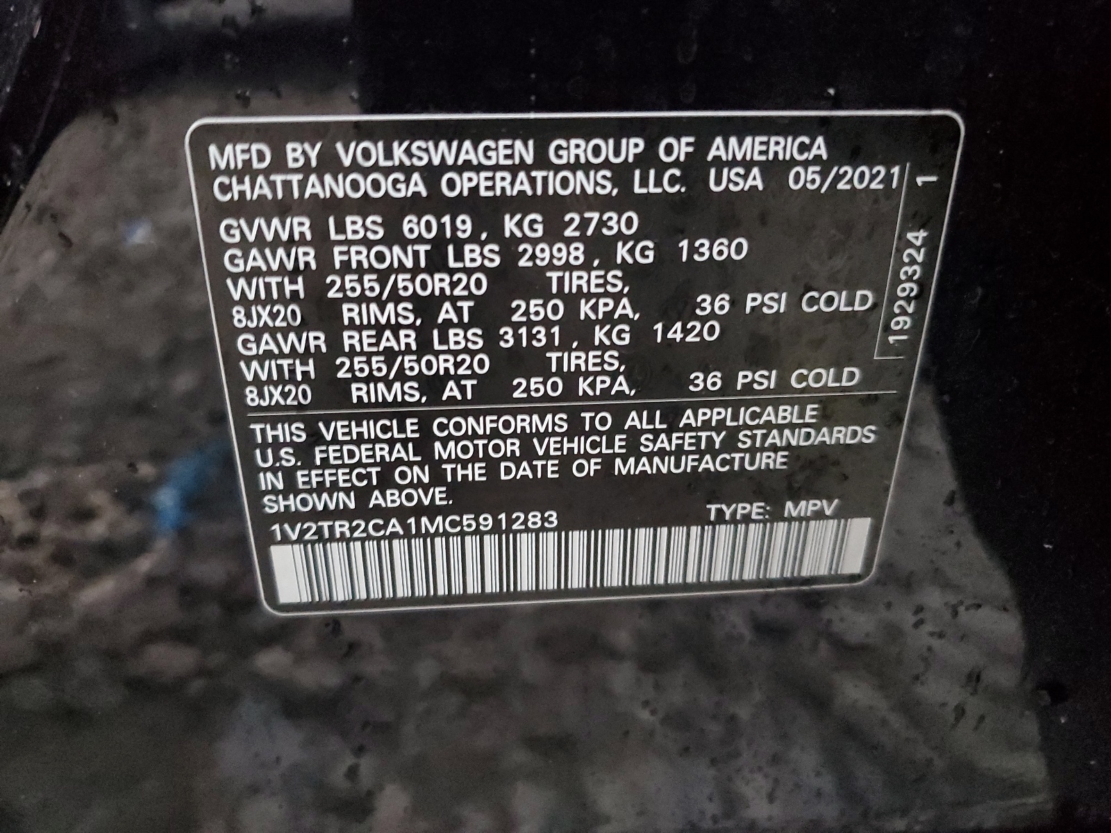 1V2TR2CA1MC591283 2021 Volkswagen Atlas Sel Premium