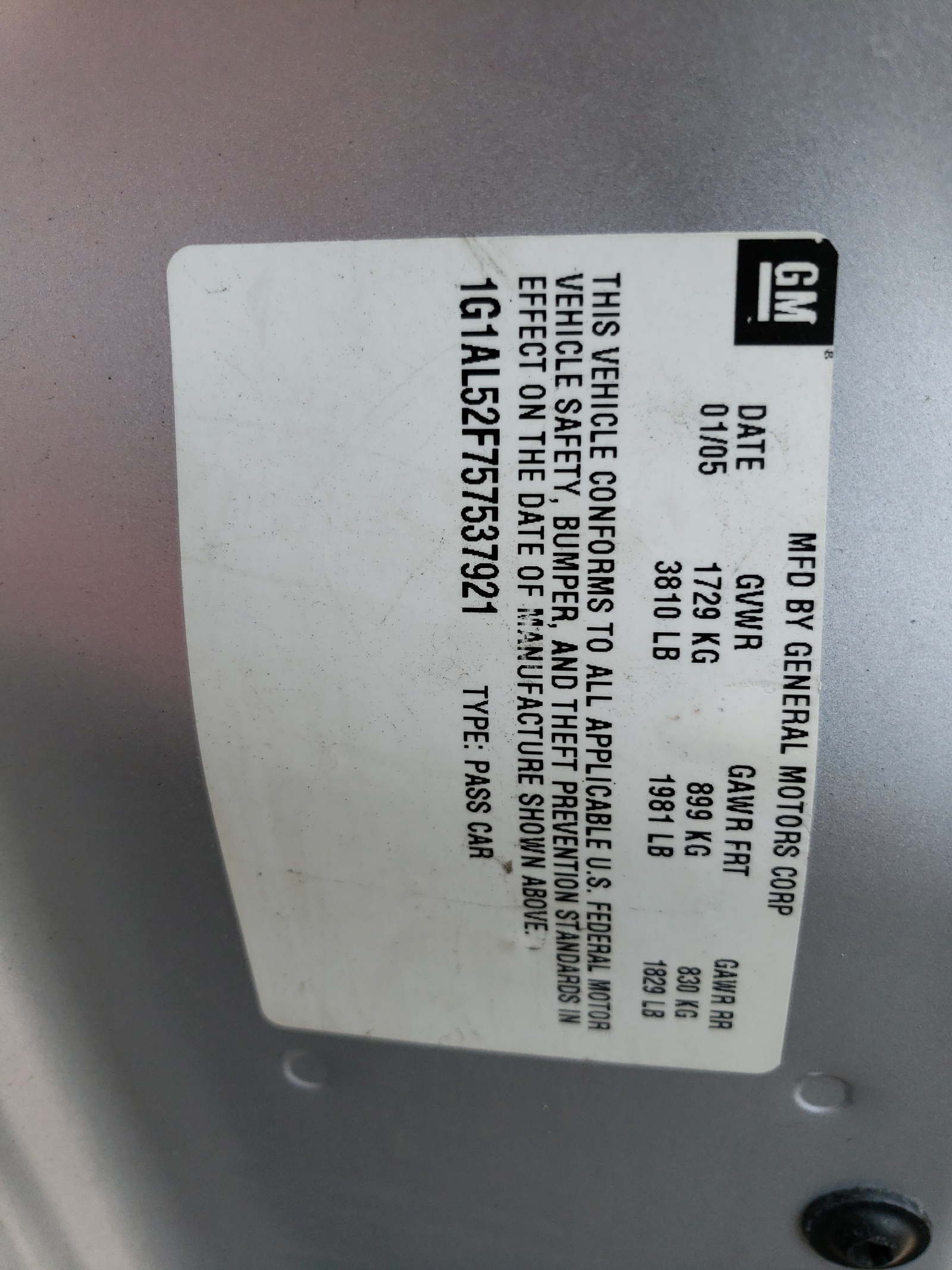 1G1AL52F757537921 2005 Chevrolet Cobalt Ls