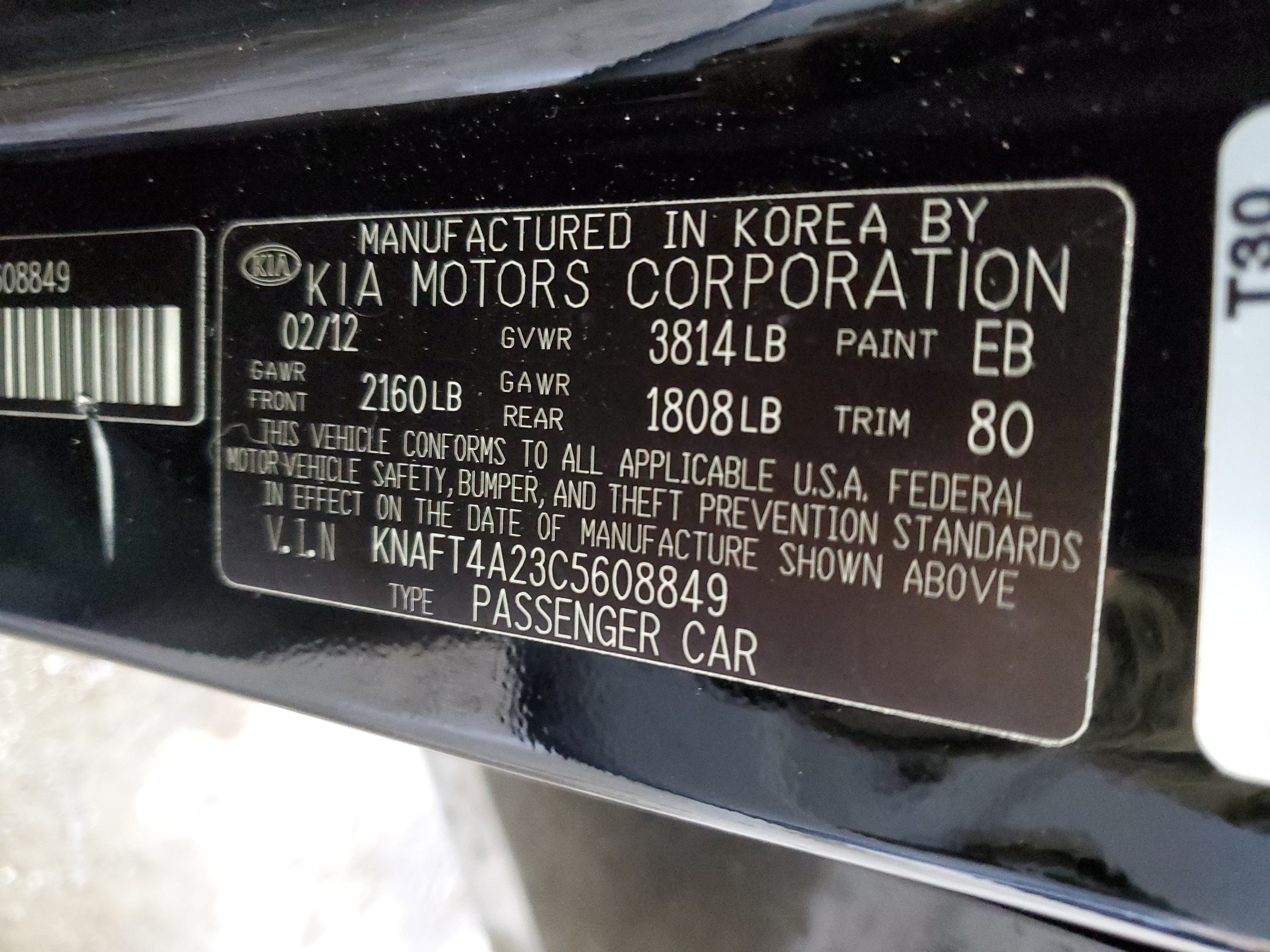 KNAFT4A23C5608849 2012 Kia Forte Lx