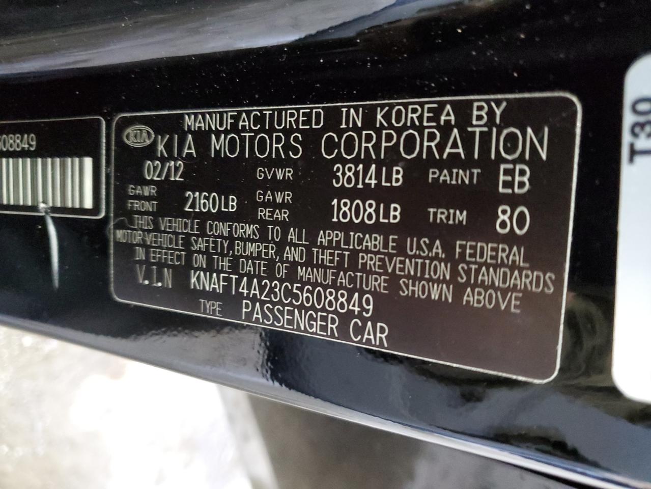 2012 Kia Forte Lx VIN: KNAFT4A23C5608849 Lot: 61453424