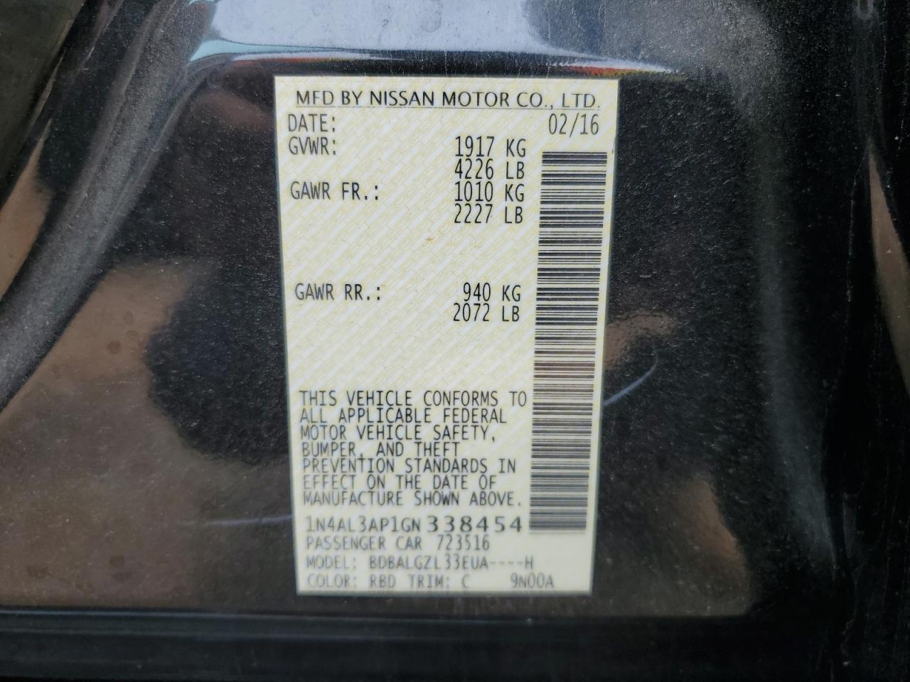 1N4AL3AP1GN338454 2016 Nissan Altima 2.5