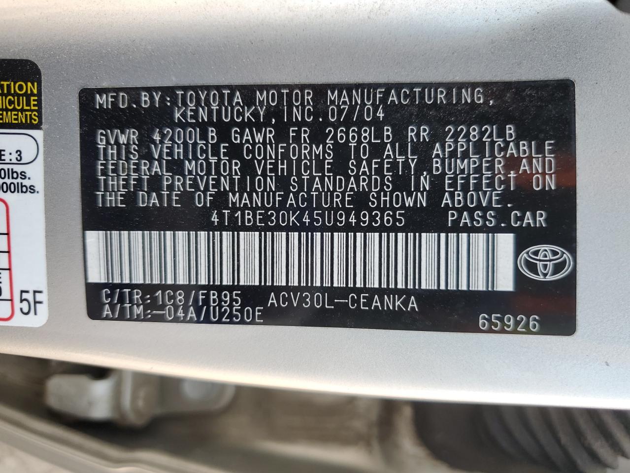 2005 Toyota Camry Le VIN: 4T1BE30K45U949365 Lot: 64691654