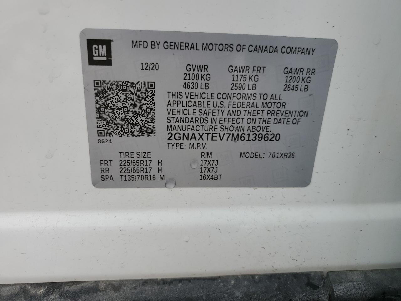 2021 Chevrolet Equinox Lt VIN: 2GNAXTEV7M6139620 Lot: 63718894