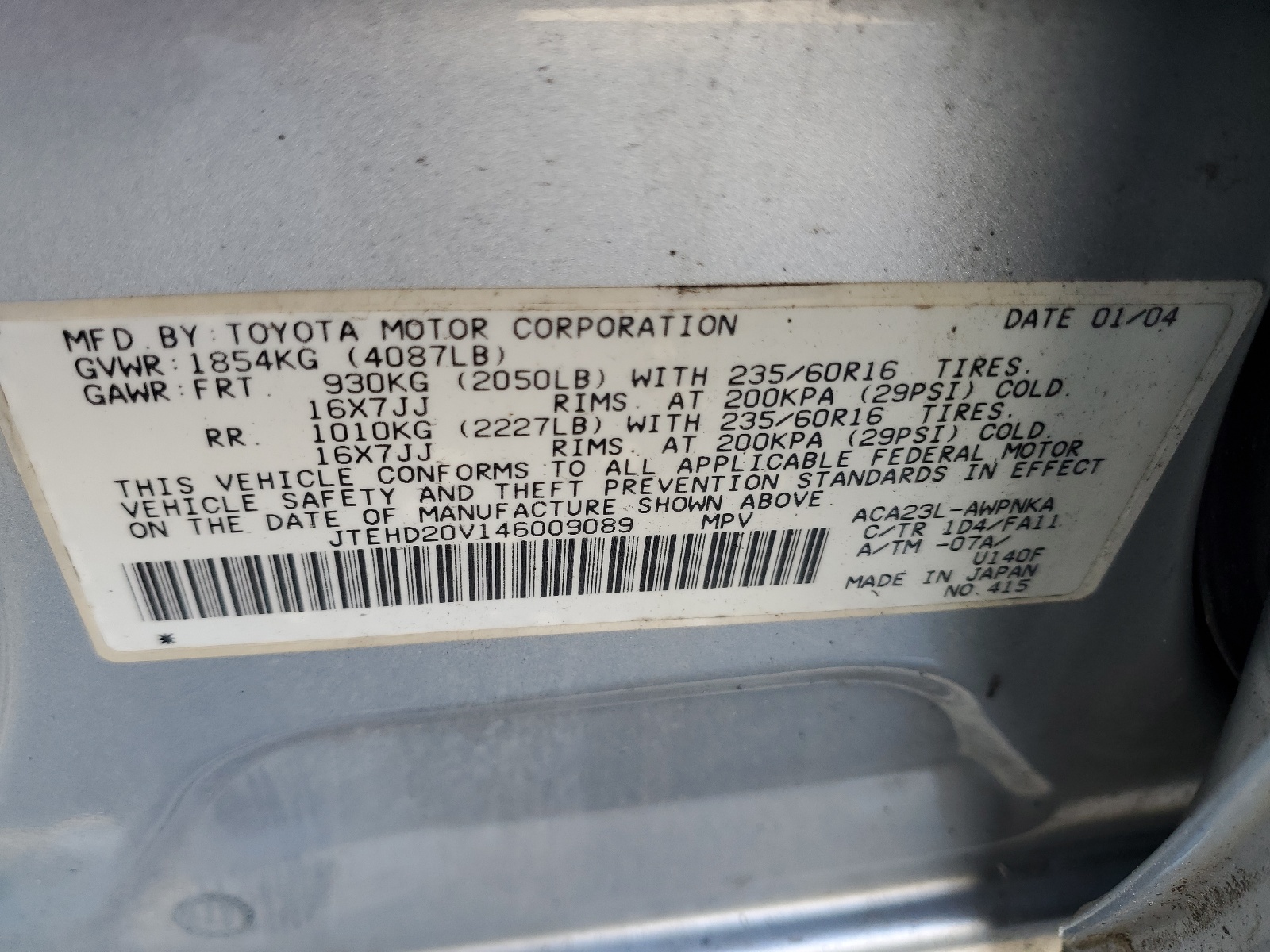 JTEHD20V146009089 2004 Toyota Rav4