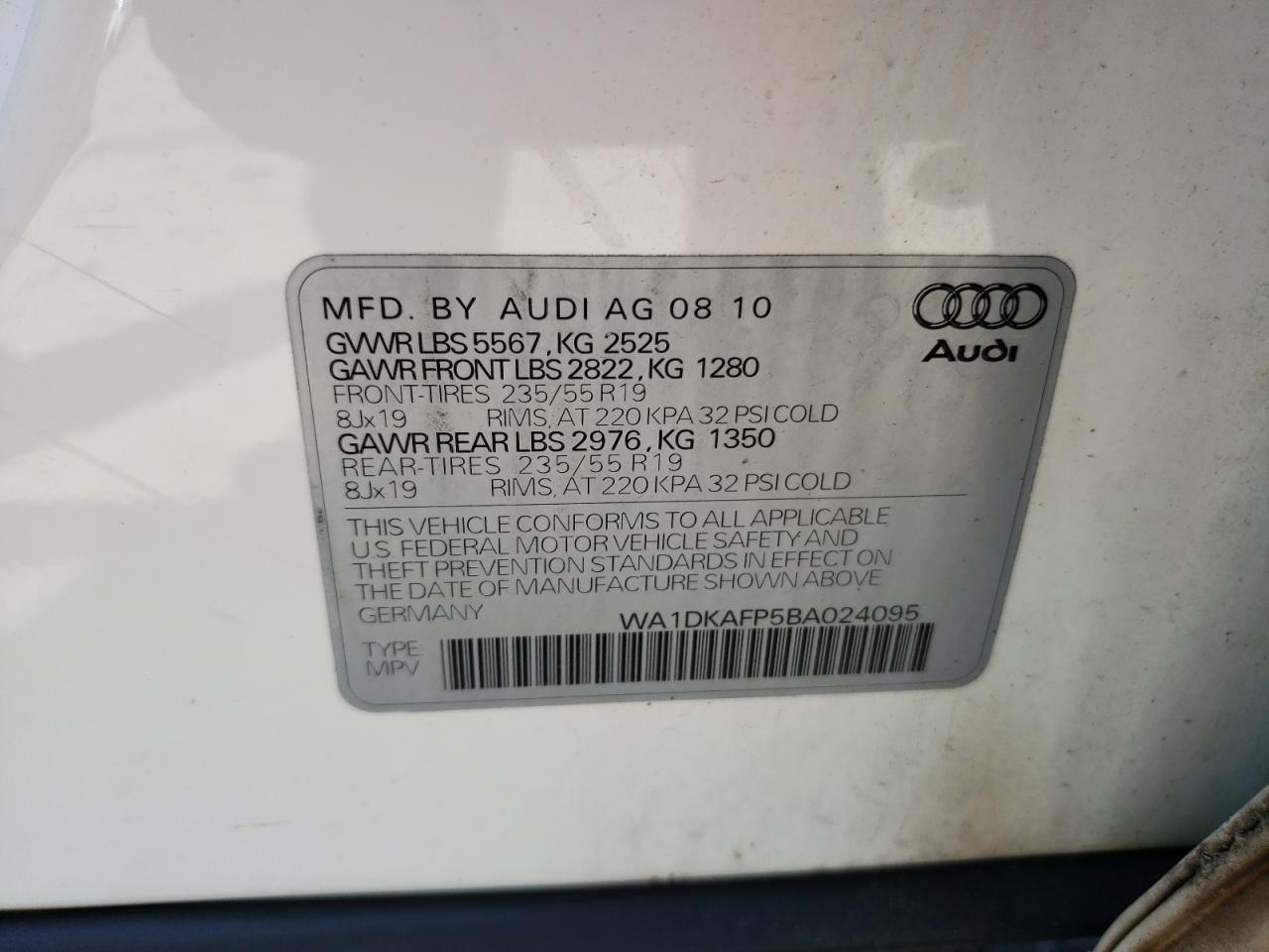 2011 Audi Q5 Premium Plus VIN: WA1DKAFP5BA024095 Lot: 63843434