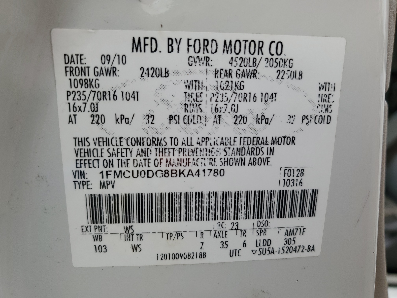 1FMCU0DG8BKA41780 2011 Ford Escape Xlt
