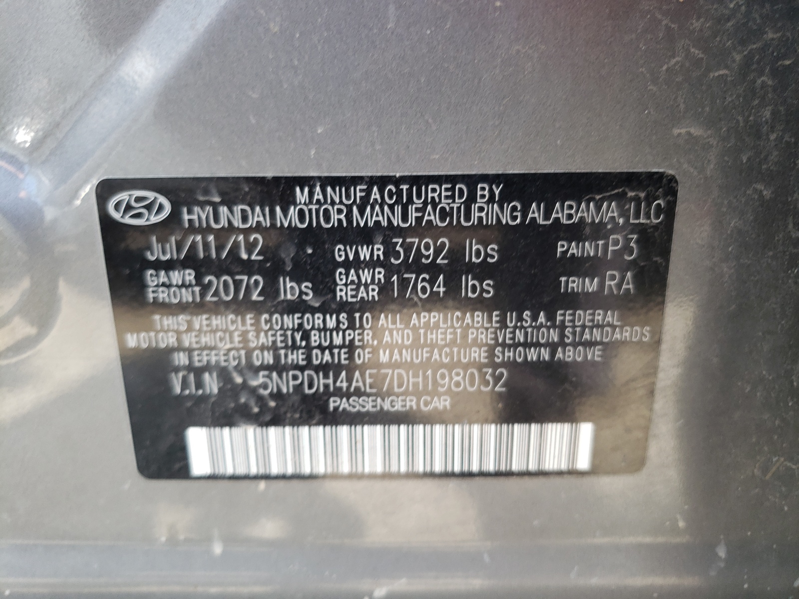 5NPDH4AE7DH198032 2013 Hyundai Elantra Gls