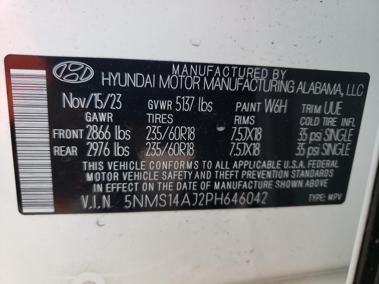 5NMS14AJ2PH646042 2023 Hyundai Santa Fe Se