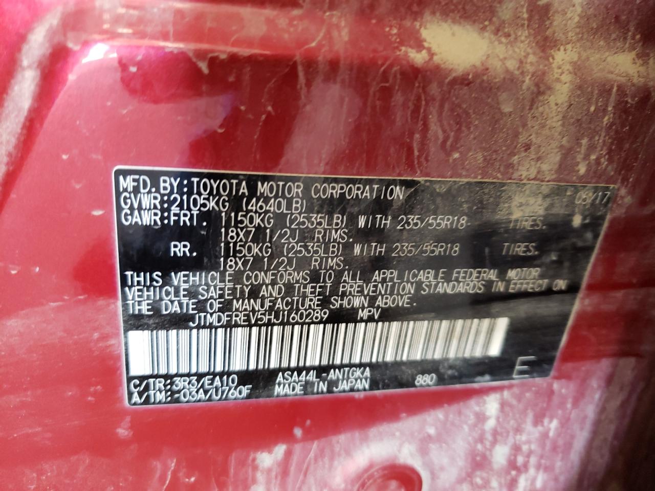 2017 Toyota Rav4 Limited VIN: JTMDFREV5HJ160289 Lot: 63609894