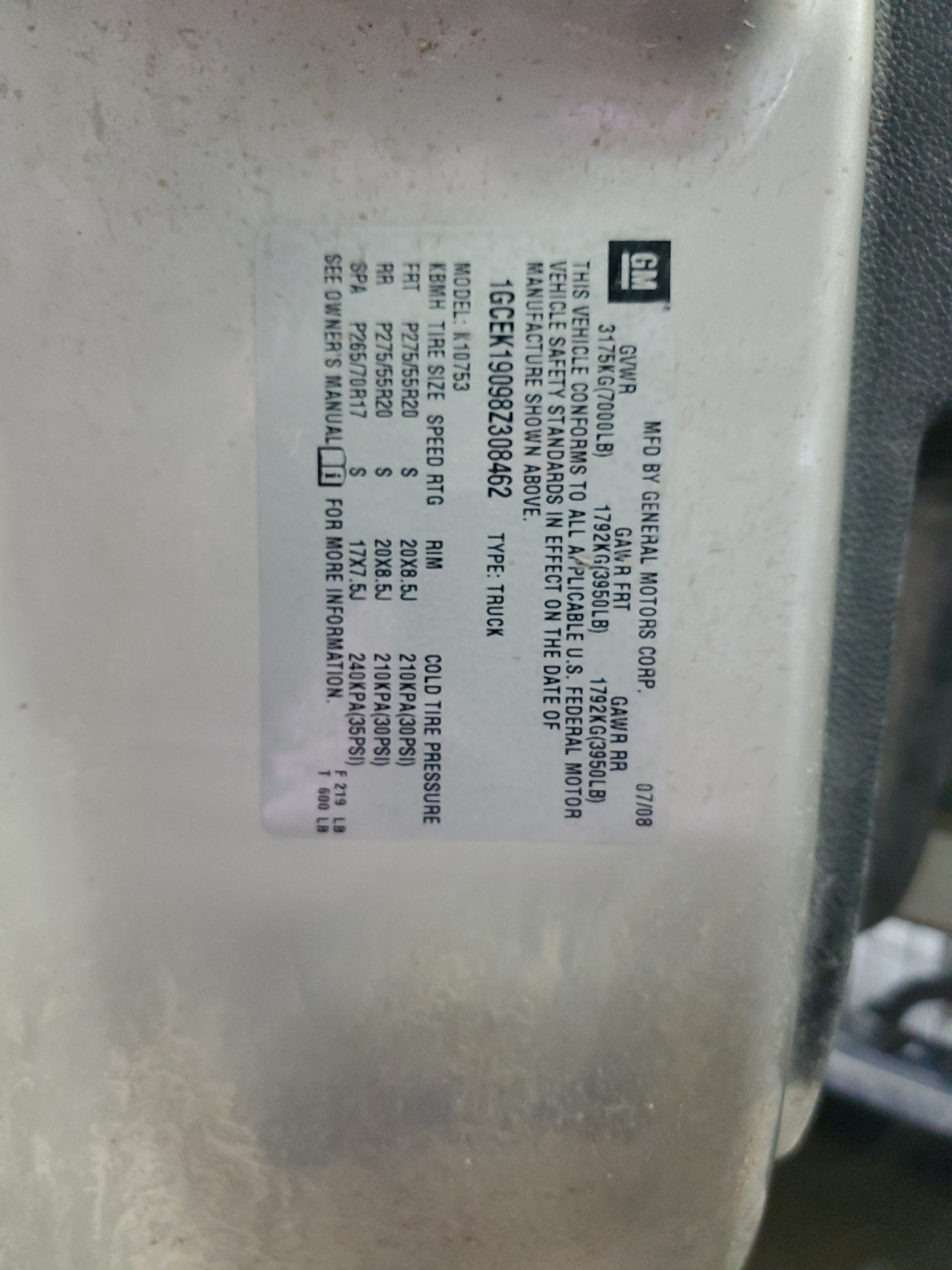 1GCEK19098Z308462 2008 Chevrolet Silverado K1500