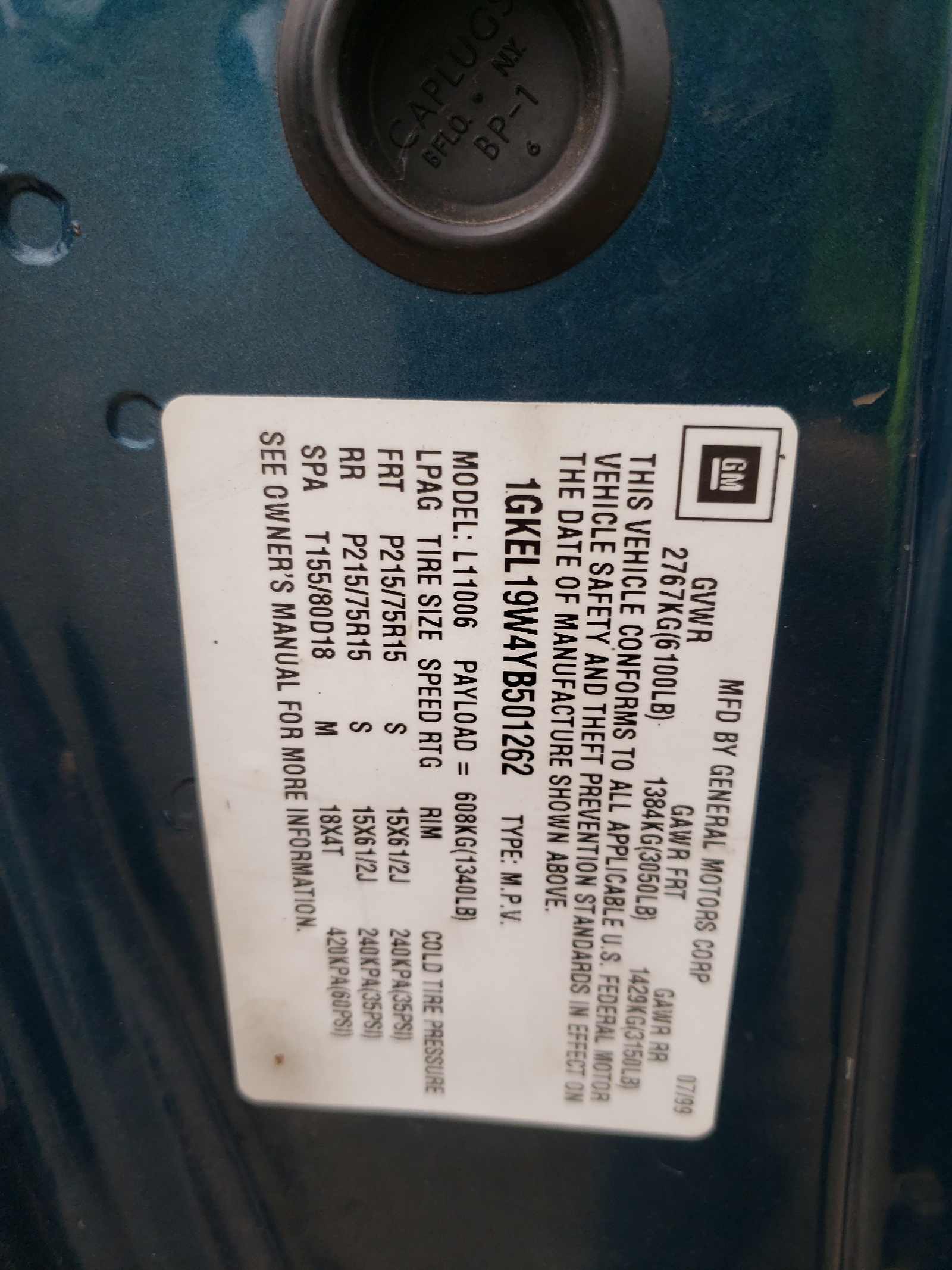 1GKEL19W4YB501262 2000 GMC Safari Xt