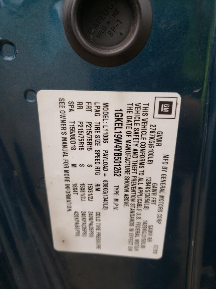 2000 GMC Safari Xt VIN: 1GKEL19W4YB501262 Lot: 61439064