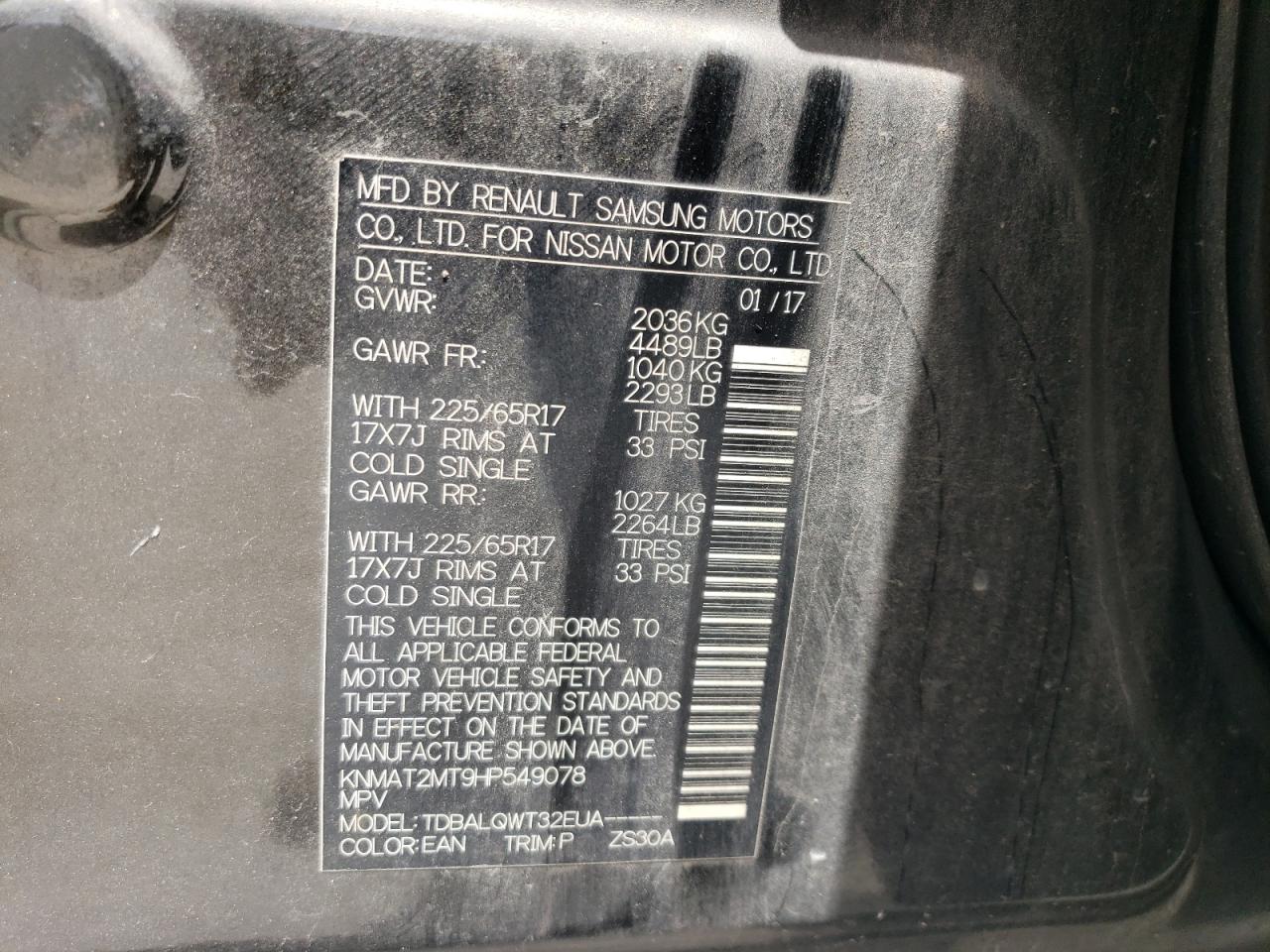 2017 Nissan Rogue S VIN: KNMAT2MT9HP549078 Lot: 64264794