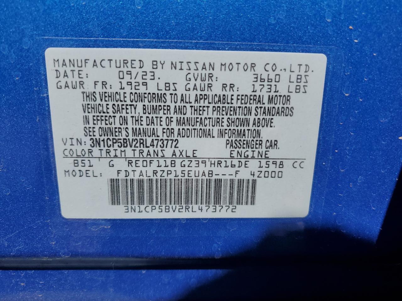 3N1CP5BV2RL473772 Nissan Kicks S 15