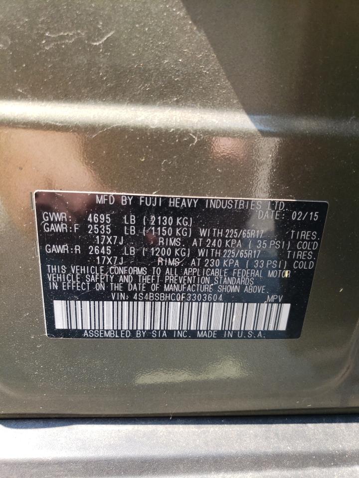 2015 Subaru Outback 2.5I Premium VIN: 4S4BSBHC0F3303604 Lot: 65548494