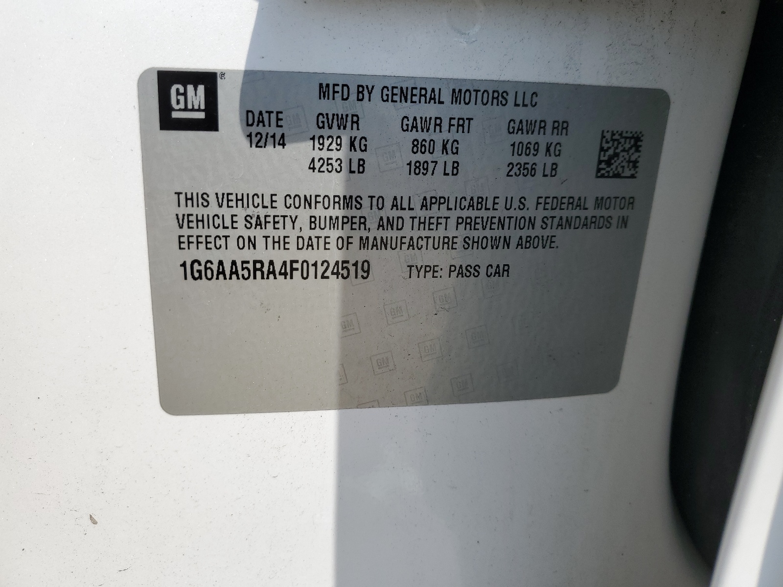 1G6AA5RA4F0124519 2015 Cadillac Ats