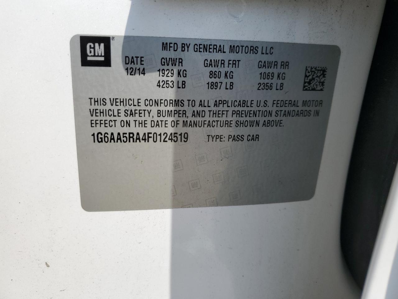 2015 Cadillac Ats VIN: 1G6AA5RA4F0124519 Lot: 61327504