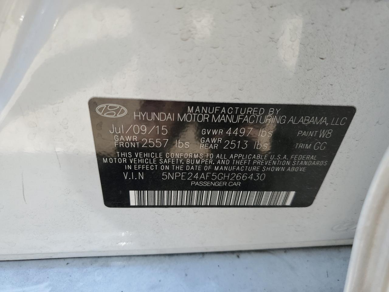 2016 Hyundai Sonata Se VIN: 5NPE24AF5GH266430 Lot: 63883624