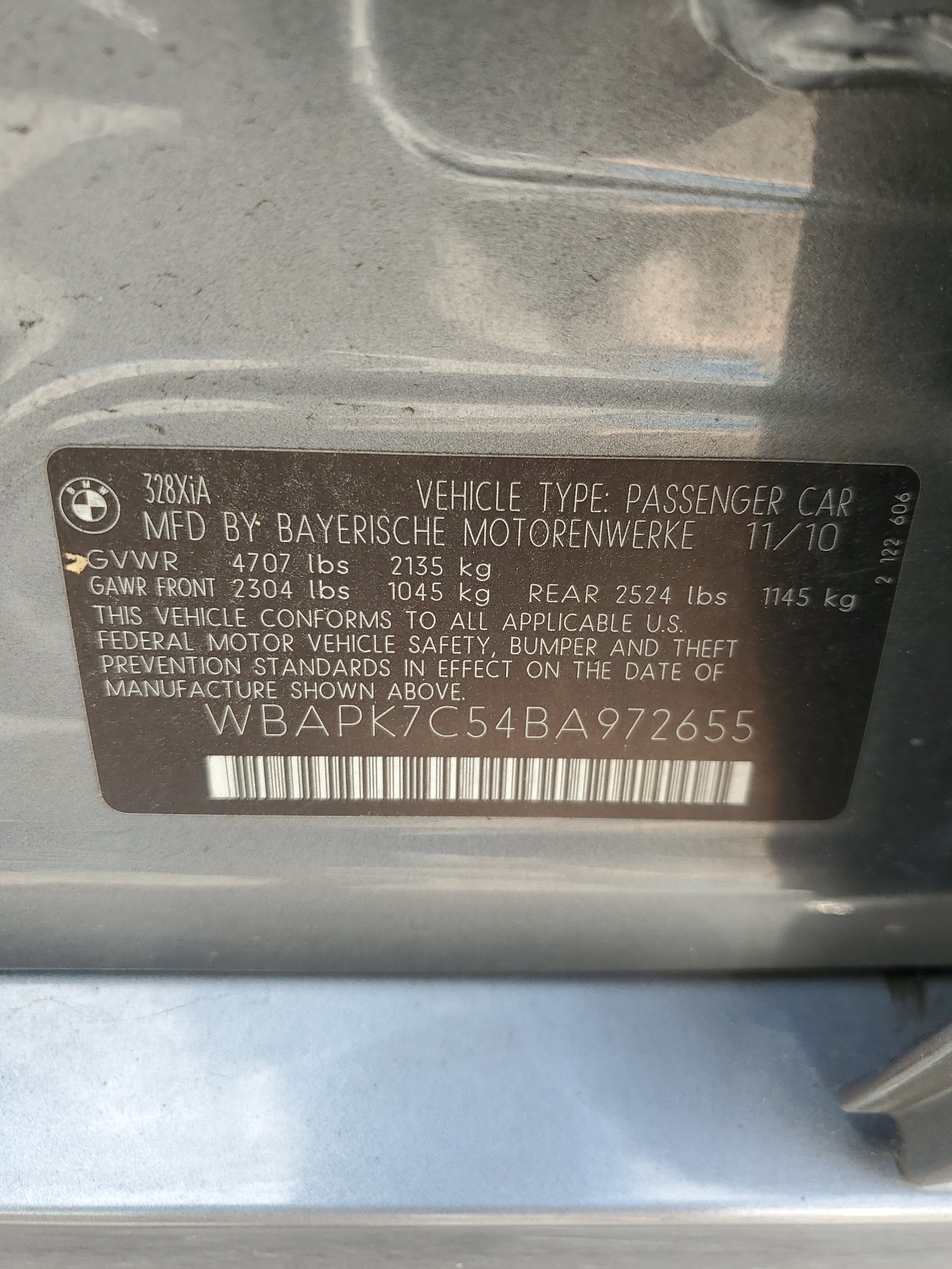 WBAPK7C54BA972655 2011 BMW 328 Xi