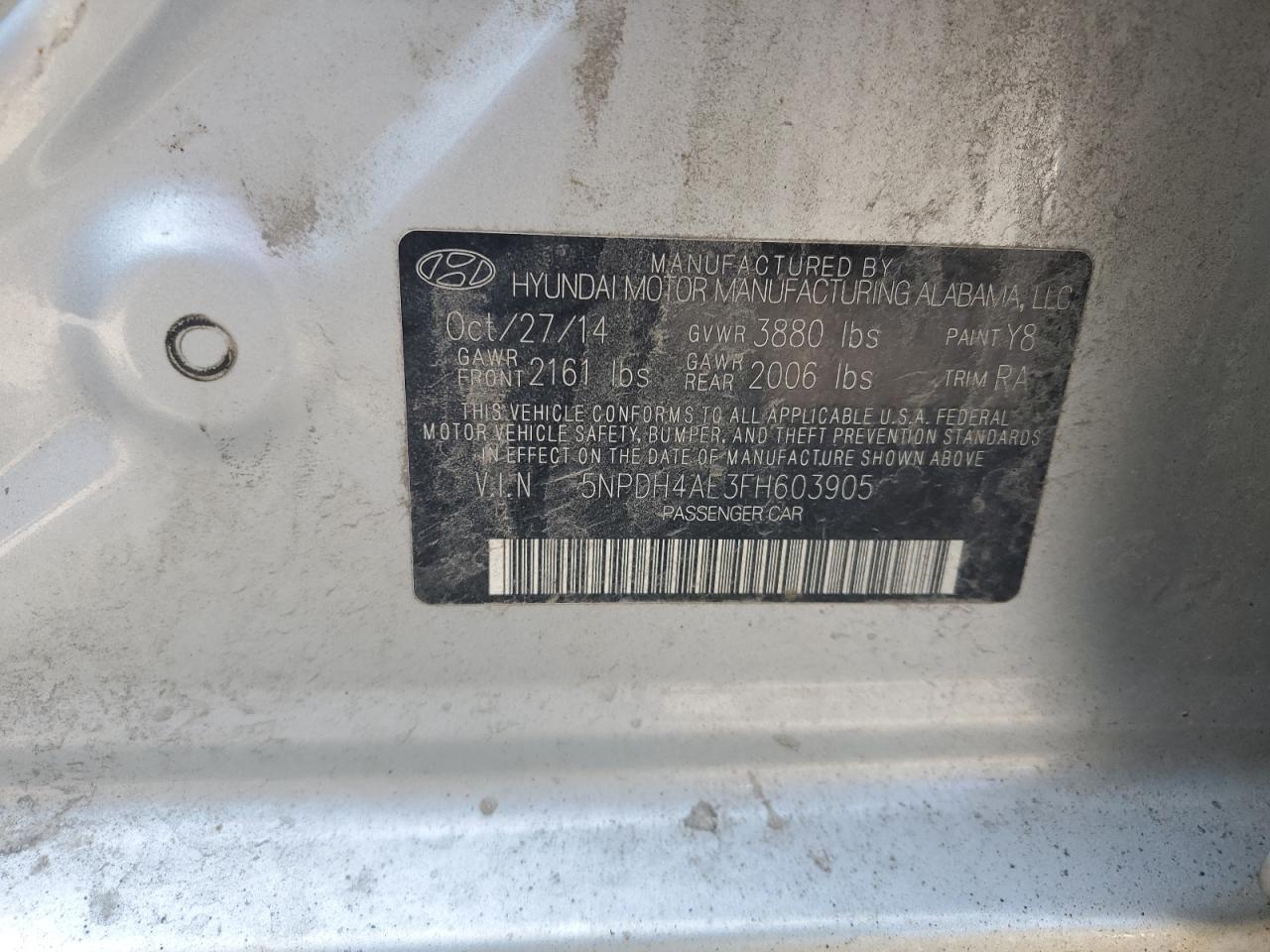 2015 Hyundai Elantra Se VIN: 5NPDH4AE3FH603905 Lot: 65197094