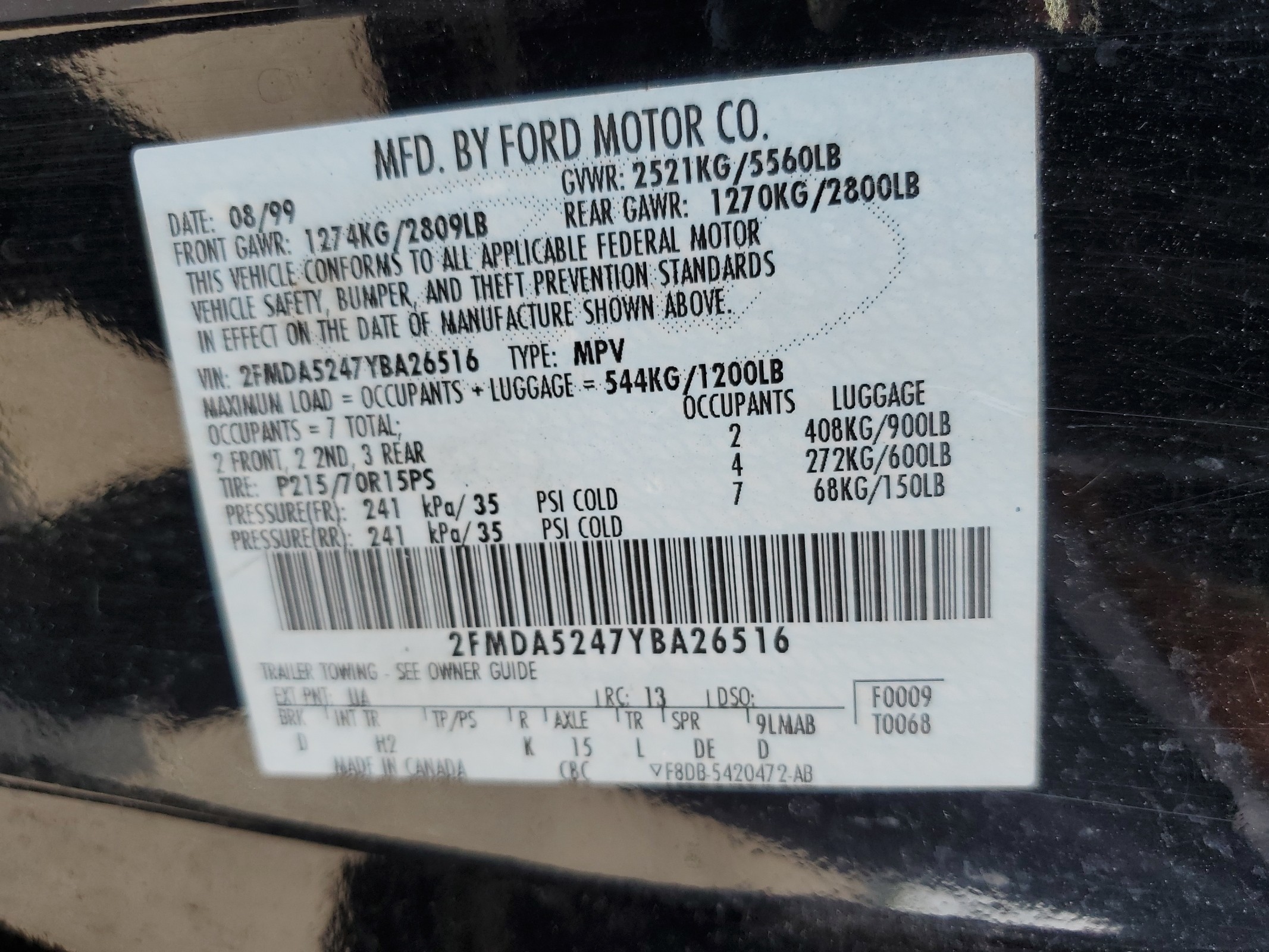 2FMDA5247YBA26516 2000 Ford Windstar Se