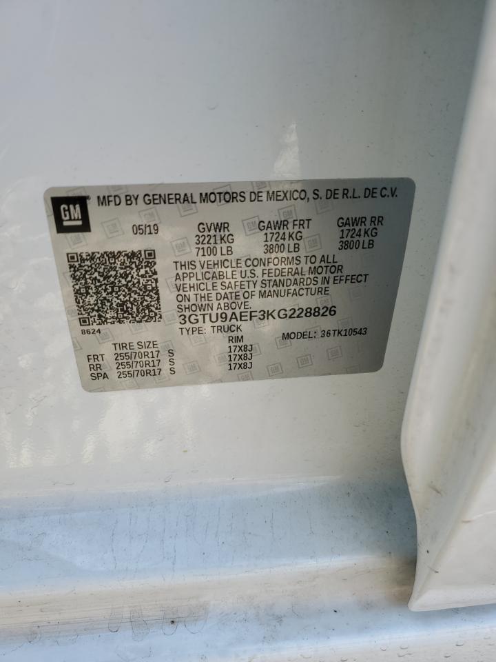 2019 GMC Sierra K1500 VIN: 3GTU9AEF3KG228826 Lot: 61551924