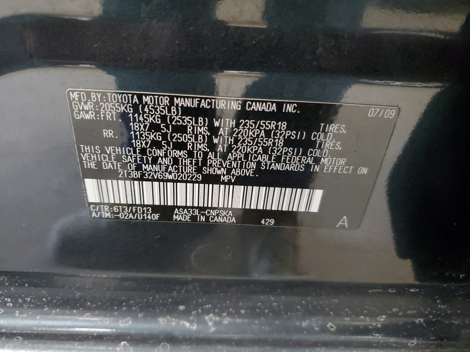 2T3BF32V69W020229 2009 Toyota Rav4 Sport