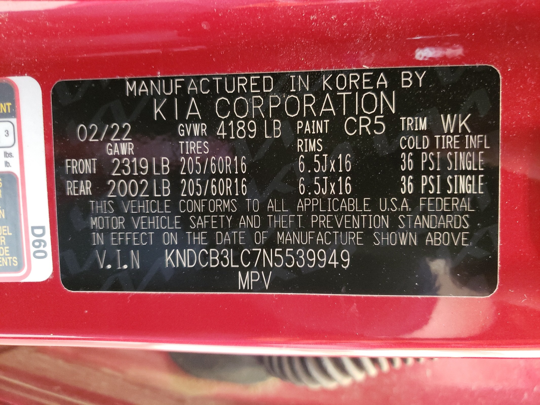 KNDCB3LC7N5539949 2022 Kia Niro Lx