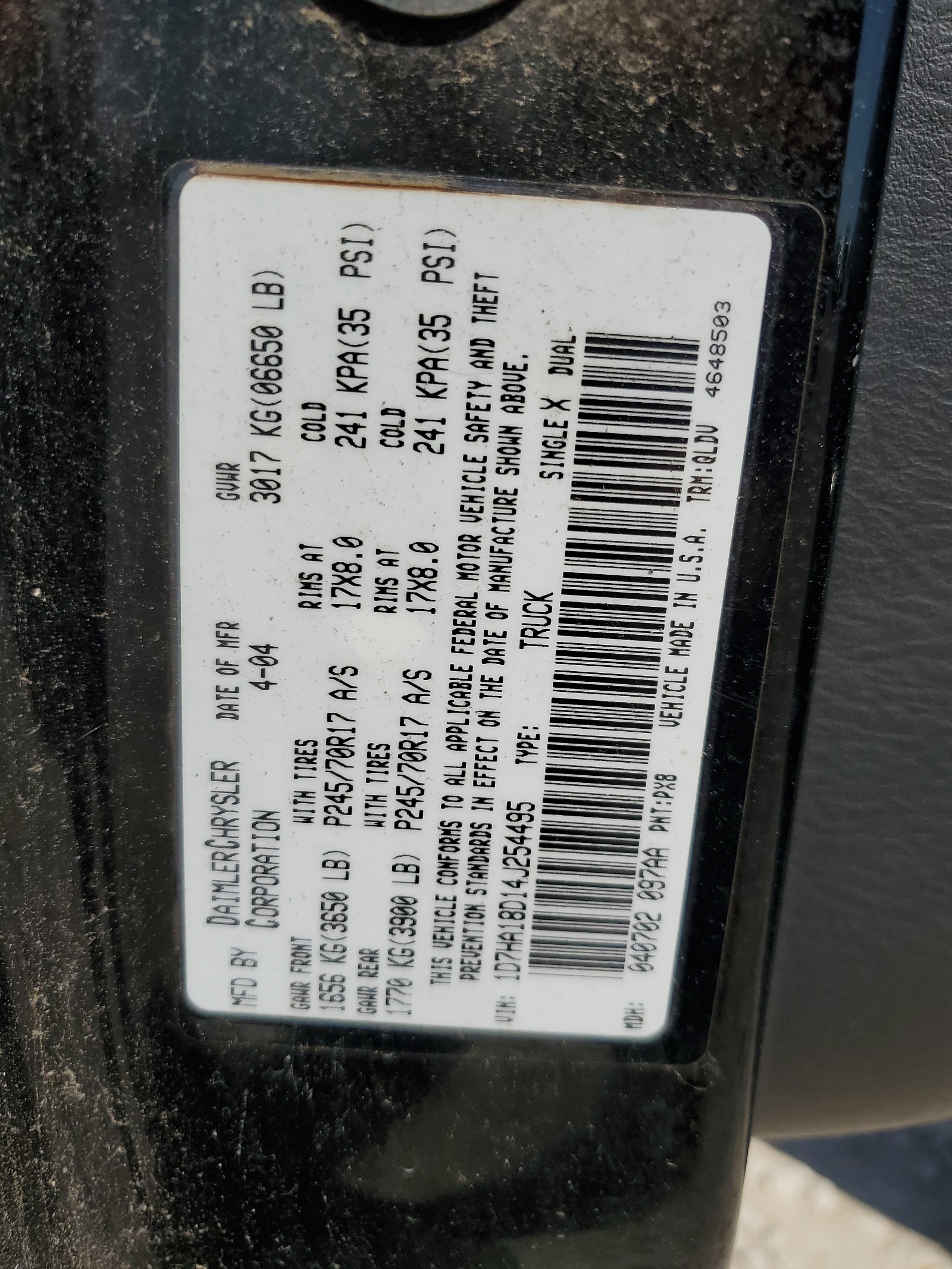 1D7HA18D14J254495 2004 Dodge Ram 1500 St