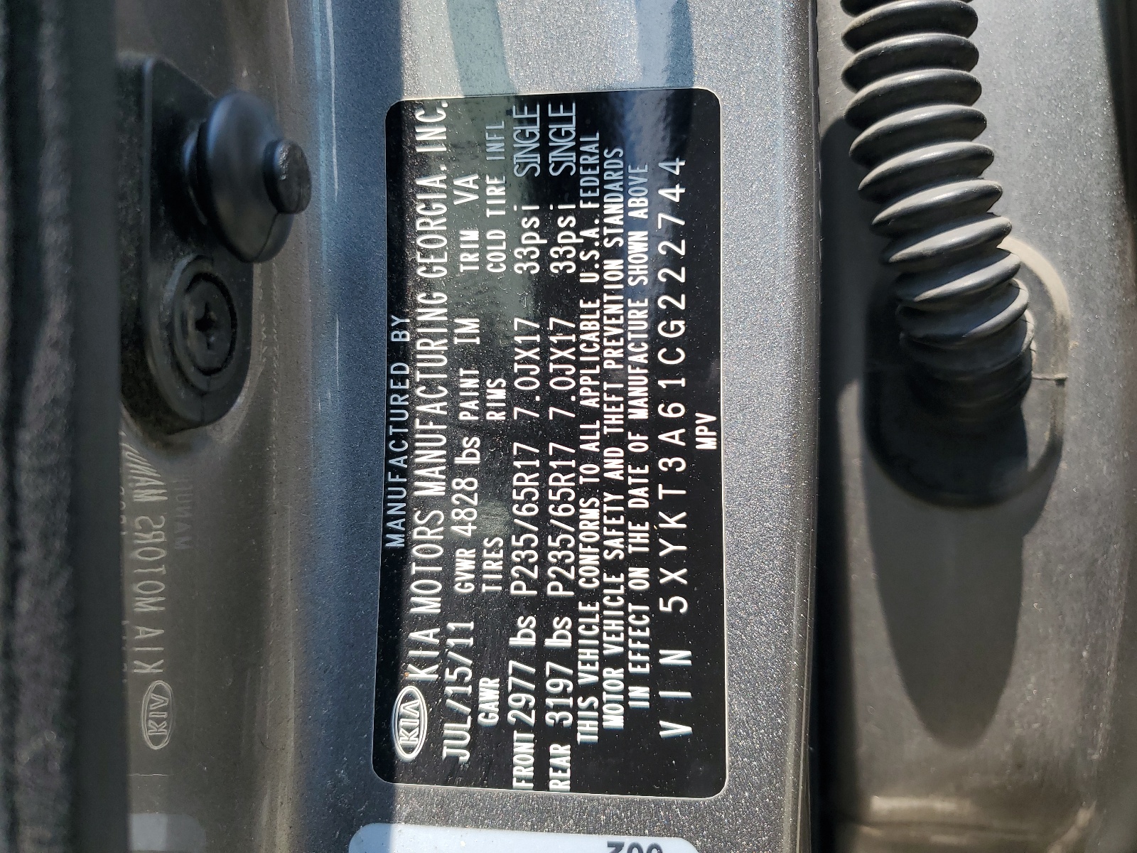 5XYKT3A61CG222744 2012 Kia Sorento Base