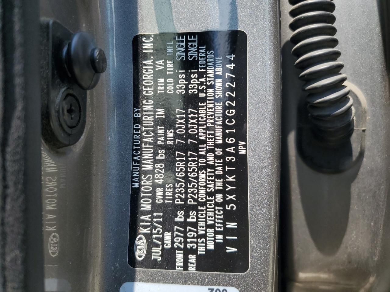 2012 Kia Sorento Base VIN: 5XYKT3A61CG222744 Lot: 62678724