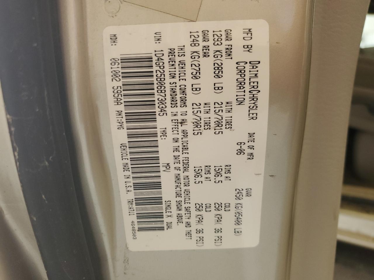 2009 Dodge Caravan Se VIN: 1D4GP25B06B730345 Lot: 57169475