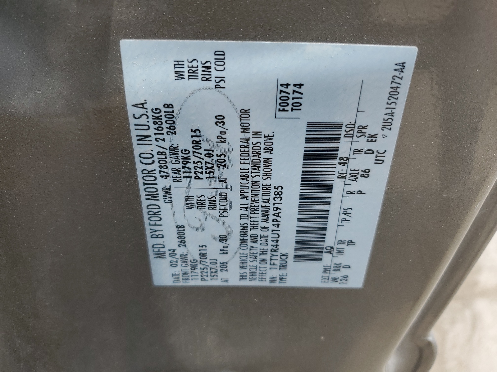 1FTYR44U14PA91385 2004 Ford Ranger Super Cab