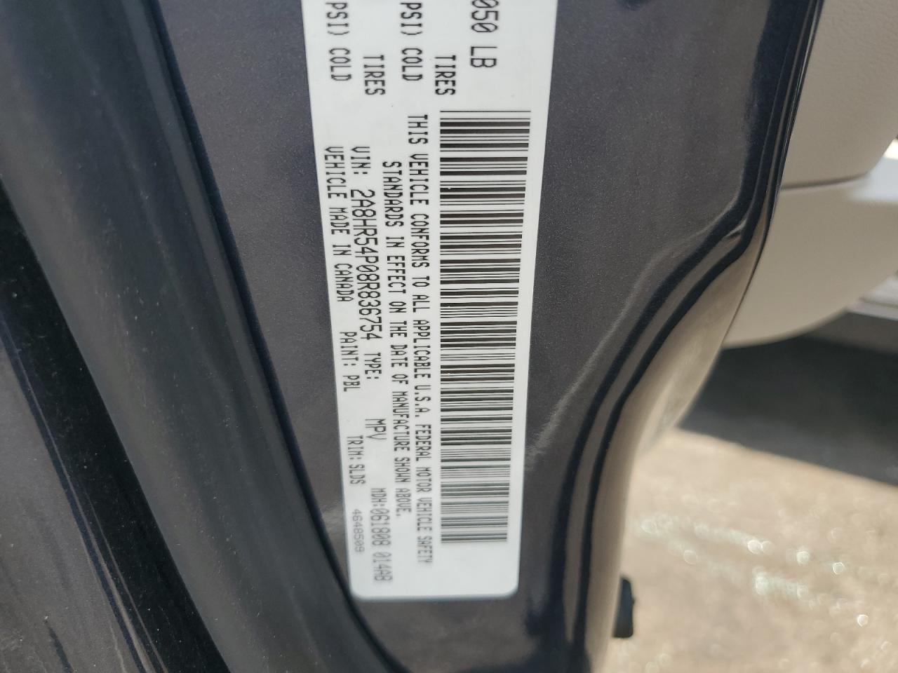 2008 Chrysler Town & Country Touring VIN: 2A8HR54P08R836754 Lot: 65494574