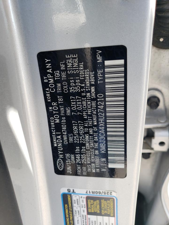 2017 Hyundai Tucson Limited VIN: KM8J3CA4XHU274210 Lot: 63075014